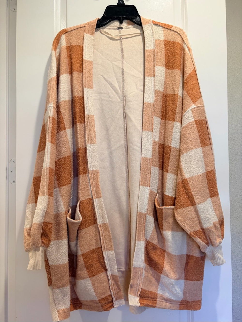 Free People Benji Open-Front Plaid Cardigan Sweatshirt Oversized US XS fits M/L